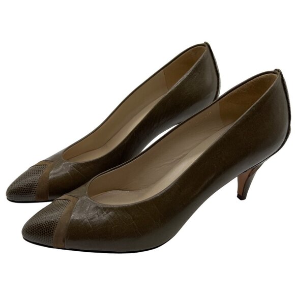 Garolini Vintage Olive Leather Heels 5.5 - Picture 3 of 10